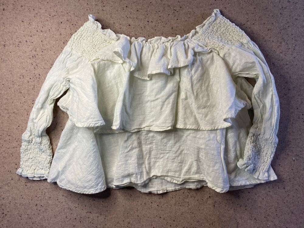 Cream Boho Peasant Top Medium Cotton Ruffles Coquette Fairy